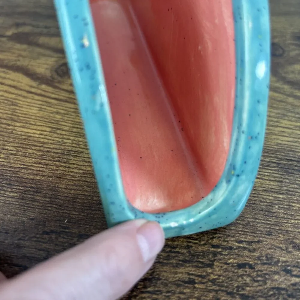 Vintage Ceramic Napkin Holder Coral Teal Speckled Retro Kitchen Decor Stand MCM